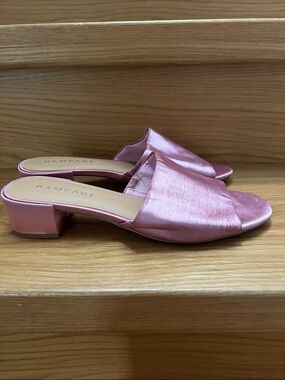 Rampage Satin Pink Open-Toe Low Block Heel Mule Sandals